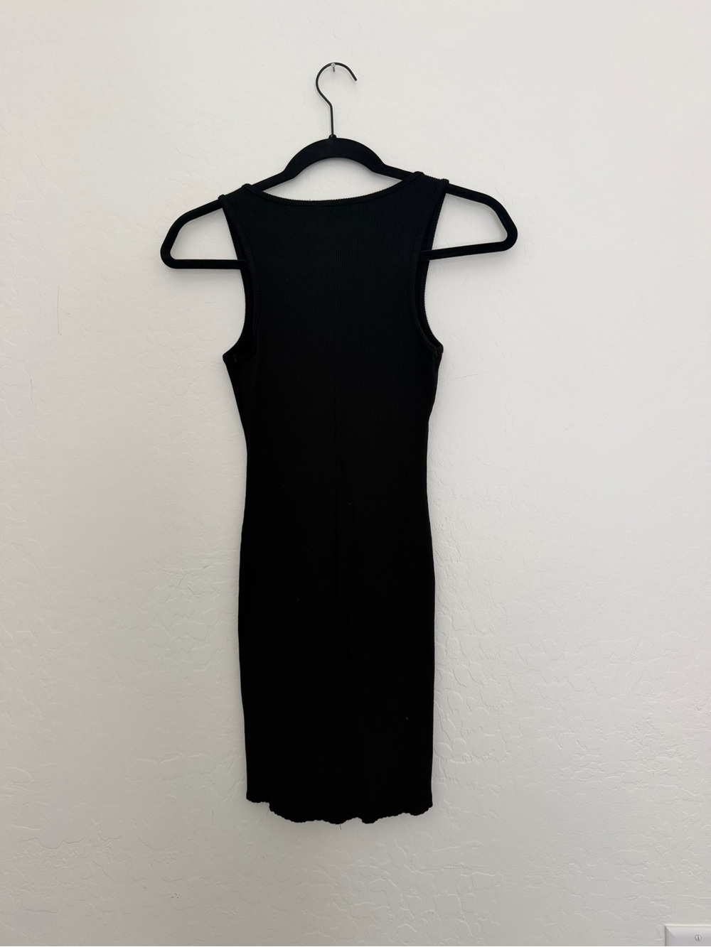 Lulu's Black Ribbed Notch-Front Mini Dress - Picture 2 of 3